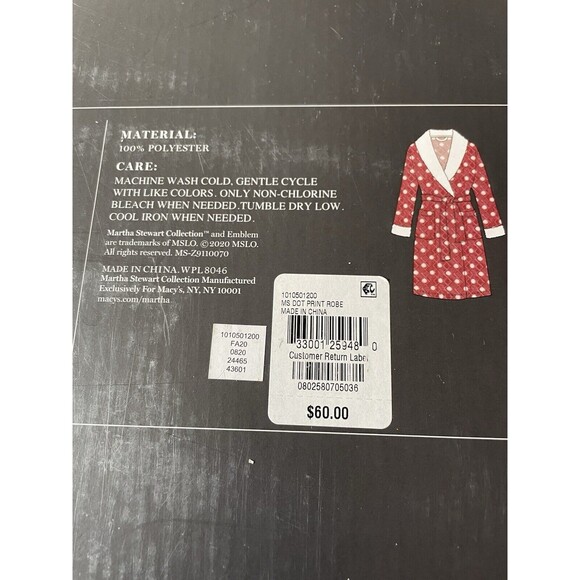 Martha Stewart Plush Holiday Bath Robe, Red & White One size Macy’s Exclusive - Picture 3 of 3